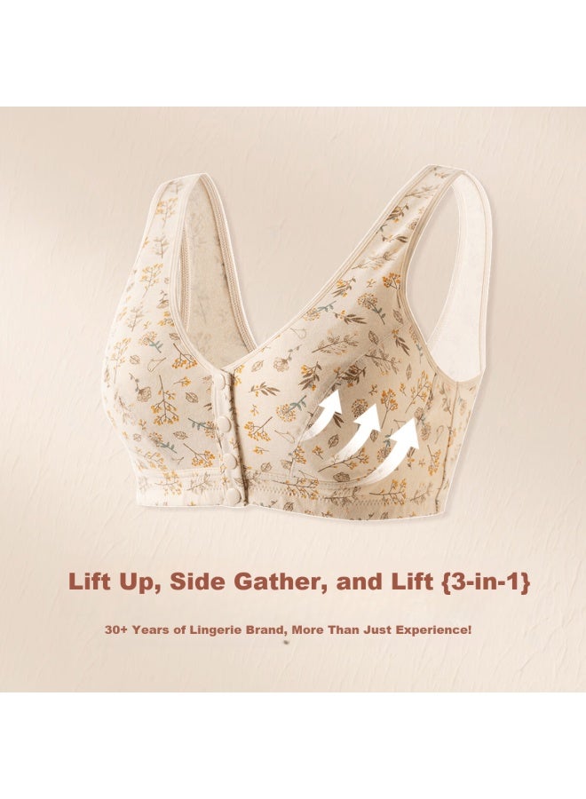 Dingguagua Dingguagua Women's Middle-aged And Elderly Wireless Printed Large Size Front Buckle Vest Style Mom Bra Su Fang 85b