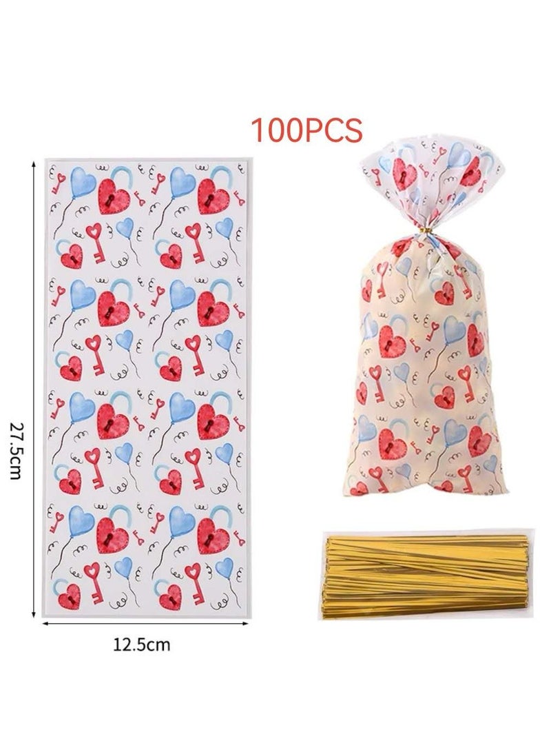 2025 أكياس هدايا عيد الحب الجديدة من OPP ذات الطراز الرومانسي وأكياس تغليف الوجبات الخفيفة والحلوى وأكياس بلاستيكية 100 قطعة - Image 1