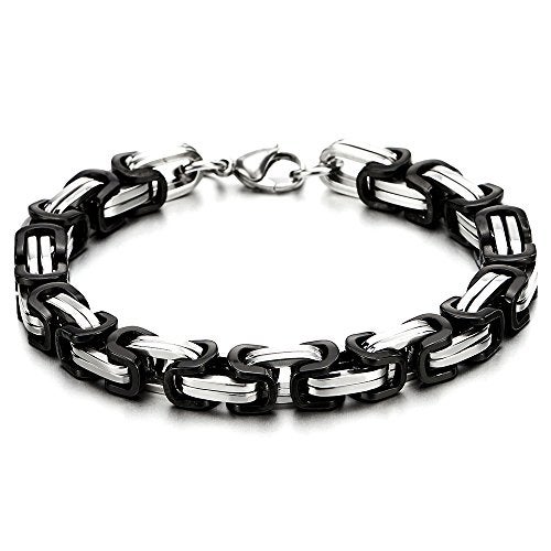 COOLSTEELANDBEYOND New Masculine Style Stainless Steel Mens Braided Link Bracelet Silver Black Two-Tone Polished - Image 4