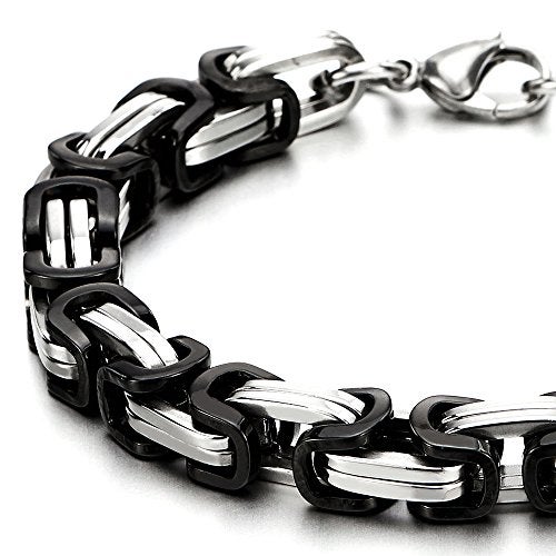 COOLSTEELANDBEYOND New Masculine Style Stainless Steel Mens Braided Link Bracelet Silver Black Two-Tone Polished - Image 3