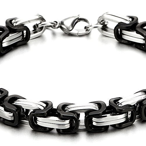 COOLSTEELANDBEYOND New Masculine Style Stainless Steel Mens Braided Link Bracelet Silver Black Two-Tone Polished - Image 2