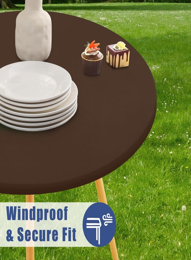 Moosfor Round Spandex Tablecloth, Elastic Fitted Waterproof Tablecloths for 36"-44" Tables, Stretch Washable Picnic Table Cover for Camping, Dining, Indoor and Outdoor, Coffee - Image 3
