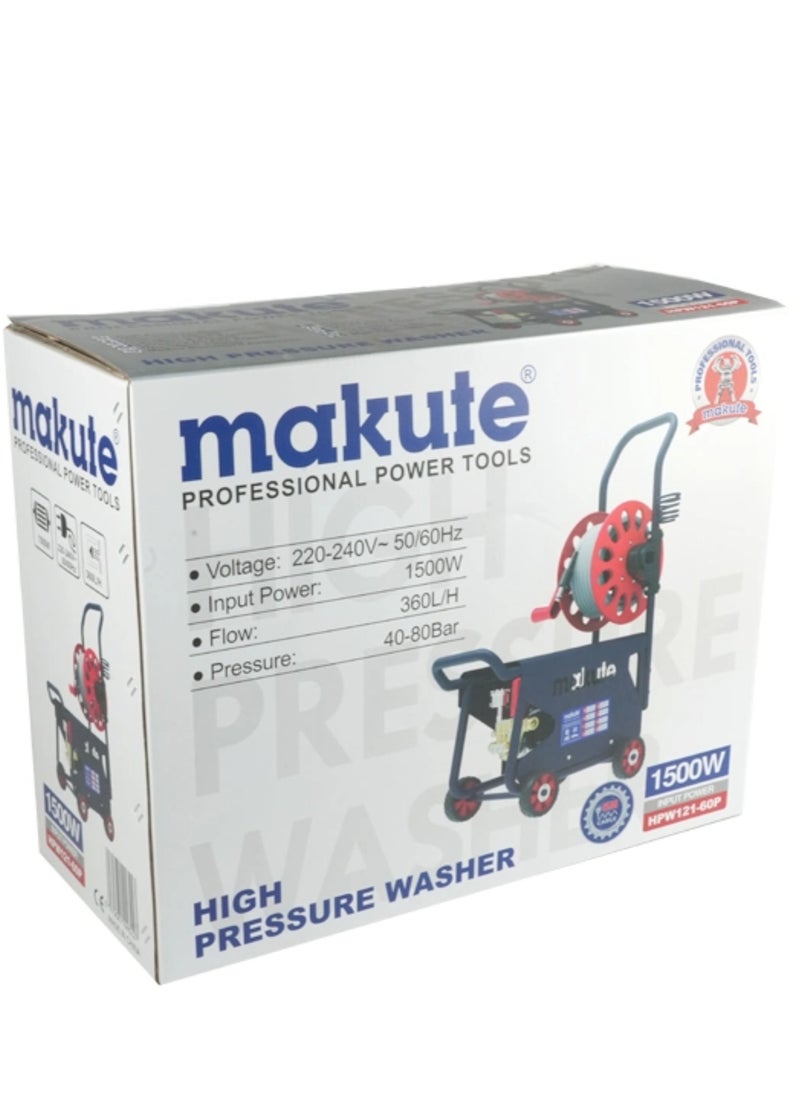 makute 1500W Electric Pressure Washer, 220-240V, 45-80 Bar Working Pressure, 96mm Engine Diameter, with Water Column Round Nozzle – Ideal for Home, Car, and Patio Cleaning, HPW121-60P  - Image 5
