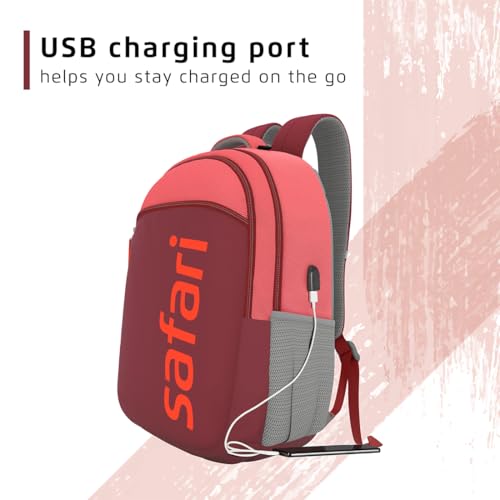 Safari Spree USB 30L Backpack, 2 Compartments, Front Pocket, Organizer, Bottle Holder, School Bag for Boys and Girls, College Bag, Office Bag, Travel Bag for Unisex, Bagpack, Color- Wine Red - Image 5