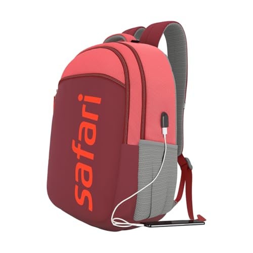 Safari Spree USB 30L Backpack, 2 Compartments, Front Pocket, Organizer, Bottle Holder, School Bag for Boys and Girls, College Bag, Office Bag, Travel Bag for Unisex, Bagpack, Color- Wine Red - Image 2