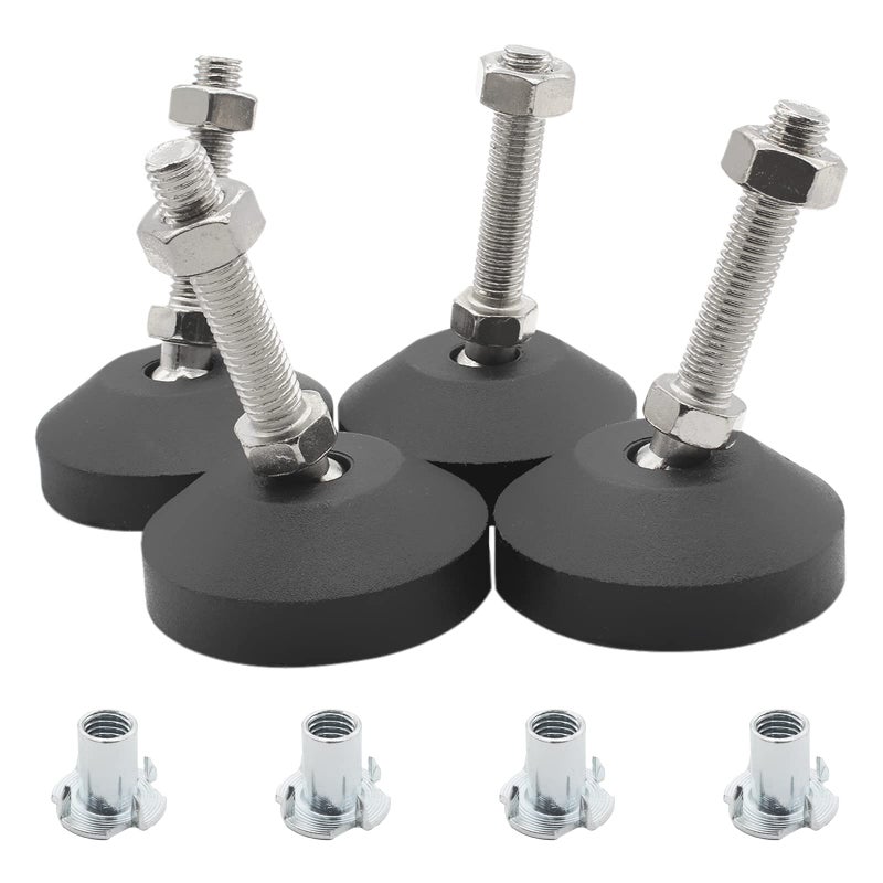 Luomorgo 4 Pcs M8 Leveling Feet with TNut Anti Skid Threaded Rubber Feet Adjustable Swivel Levelers for Furniture Feet Heavy Duty Appliance Feet for Mechanical Equipment D50 x M8 x H50