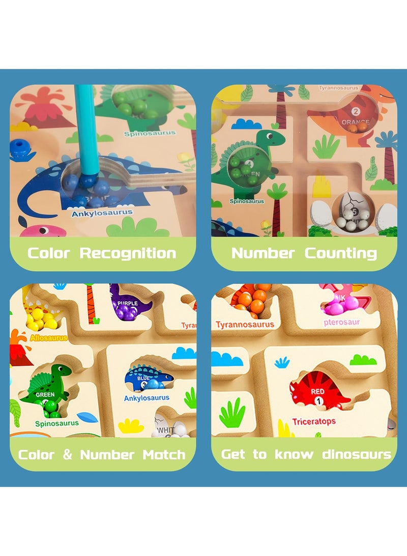 VUCATIN Magnetic Color & Number Maze Montessori Wooden Color Matching Learning Counting Puzzle Board Toddler Fine Motor Skills Toys for Boys Girls 3+ Years Old (Dinosaur) - Image 2