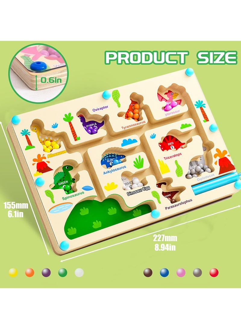 VUCATIN Magnetic Color & Number Maze Montessori Wooden Color Matching Learning Counting Puzzle Board Toddler Fine Motor Skills Toys for Boys Girls 3+ Years Old (Dinosaur) - Image 3