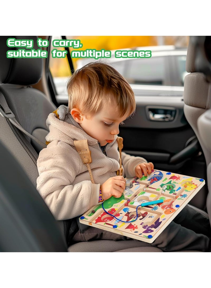 VUCATIN Magnetic Color & Number Maze Montessori Wooden Color Matching Learning Counting Puzzle Board Toddler Fine Motor Skills Toys for Boys Girls 3+ Years Old (Dinosaur) - Image 5