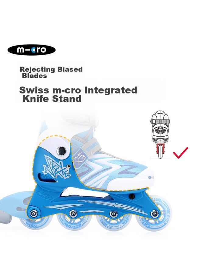 M-cro Inline Skates For Children, Boys And Girls, Micro Straight-wheel Roller Skates, Suitable For Primary And Secondary School Students, X3 Blue Single Shoes, Size S - Image 2