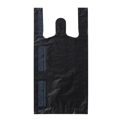 Platree Small Black (800 Count) Plastic Embossed T-Shirt Bags, 8" X 4" X 16", 14 mic (0.55 Mil), Retail Plastic, Bulk, Black Plain, T-Shirt, Desk Trash, Grocery Bags with Handles, Made in Korea - Image 1
