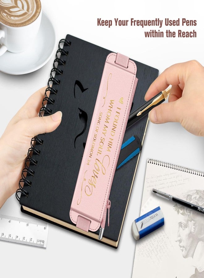 FINPAC 2-Pack Elastic Pencil Case for Notebook, Leather Pen Holder Stationery Zipper Bag for Pencils, Markers, Pen Pouch w/Elastic Band for Bible Journaling, Planners, Tablets - Image 2