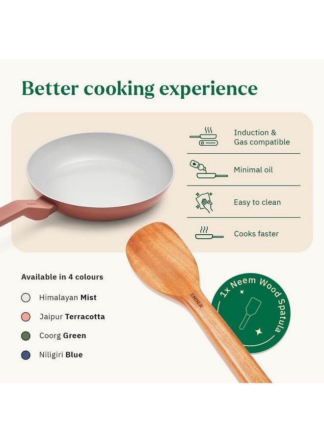 Ember Cookware مقلاة إمبر كوكوير أركيلا سيراميك غير لاصقة 24 سم | مقبض متطابق | 1x ملعقة مسطحة | آمنة للاستخدام مع الحث | مقلاة غير سامة | خالية من PFAS و PTFE | سلسلة فلورنسا | تيراكوتا، أزرق - Image 3