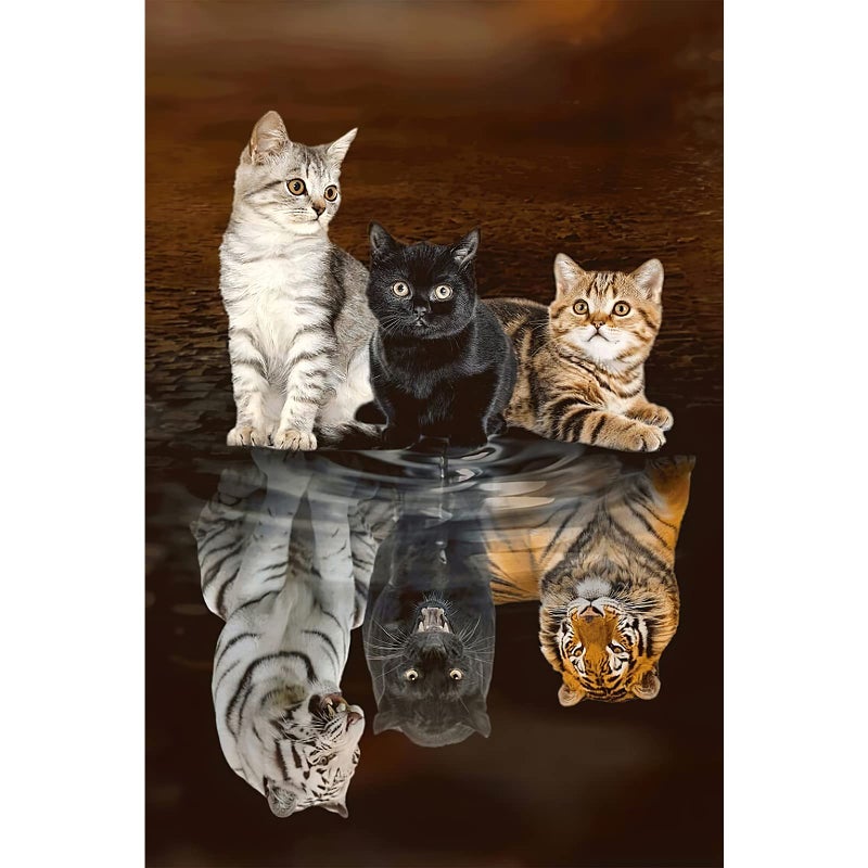 Buhoet Jigsaw Puzzles 1000 Pieces for Adults - Three Cats Reflection - Wooden Puzzle - Unique Holiday Gift Suitable for Teenagers and Adults (75x50cm) - Image 1