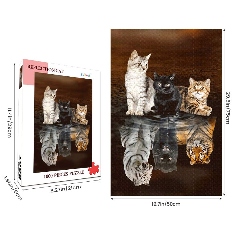 Buhoet Jigsaw Puzzles 1000 Pieces for Adults - Three Cats Reflection - Wooden Puzzle - Unique Holiday Gift Suitable for Teenagers and Adults (75x50cm) - Image 3