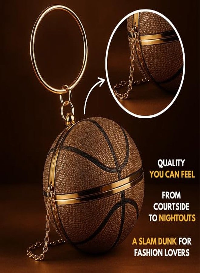 Like Dreams Rhinestone Basketball Purse for Women | Glitter Basketball-Shaped Handbag with Chain Strap | Crossbody Sports Bag for Girls & Basketball Moms - Image 3