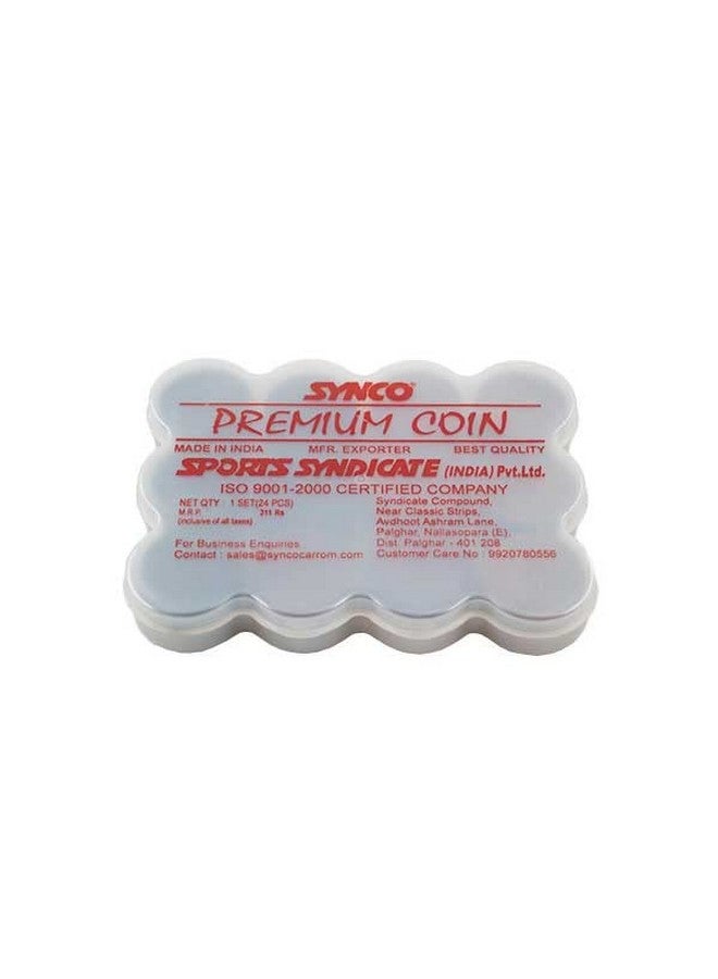 synco Synco Premium Carrom Coins 8mm thicness with Special PVC Box, 24 Coins (11 White 11 Black 2 Red)  - Image 2