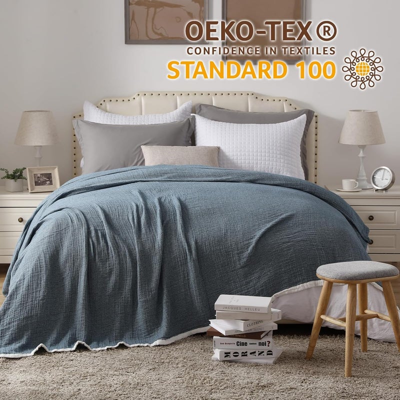SE SOFTEXLY بطانية قطنية من نوع موسلين من SE SOFTEXLY، مكونة من 100% قطن، مقاس كبير (130" x 150 سم)، لونها أبيض الكريمي، مناسبة لجميع المواسم، خفيفة الوزن وناعمة جدًا. - Image 2