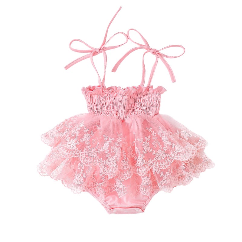 MERSARIPHY MERSARIPHY Newborn Baby Girl Summer Outfit Sleeveless Ruffle Smocked Halter Tulle Romper Dress Onepiece Jumpsuit ClothesPink Embroidery612 Months 