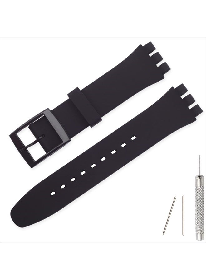 Lijinlan Replacement Silicone Band for Swatch 17mm 19mm 20mm, Waterproof Wristband Watch Strap for Swatch (20mm, Black) - Image 1