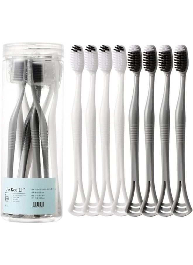 Fanski - 8 Pieces 2 in 1 Soft Toothbrush with Tongue Scraper Cleaner - Image 1