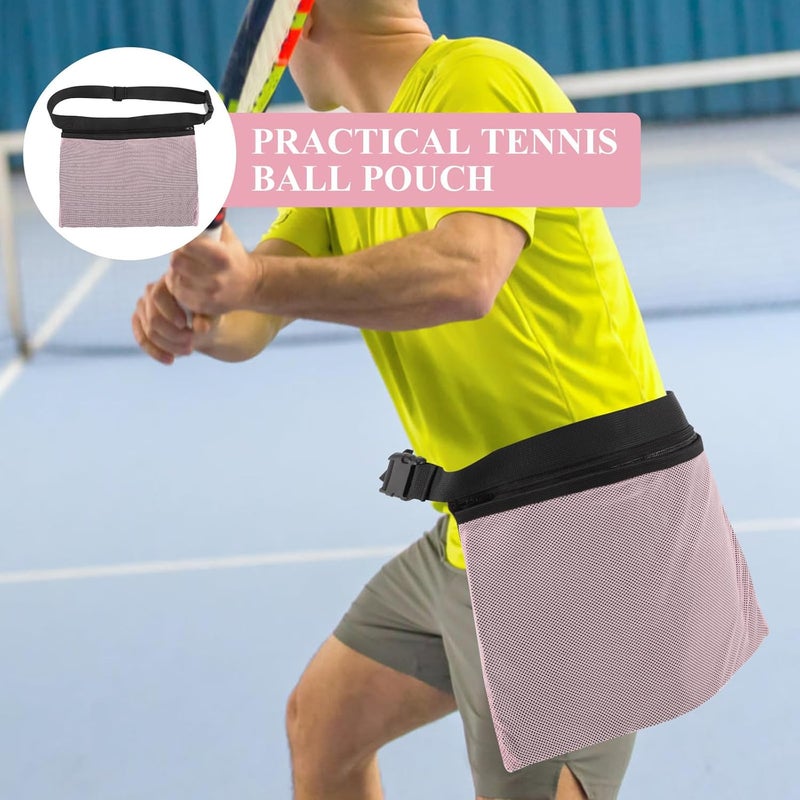 LALAFINA Tennis Ball Picking Bag with Wrist Strap Mesh Net for Sports Training Portable Pink Waist Ball Holder for Golf Tennis and Ping Pong - Image 5