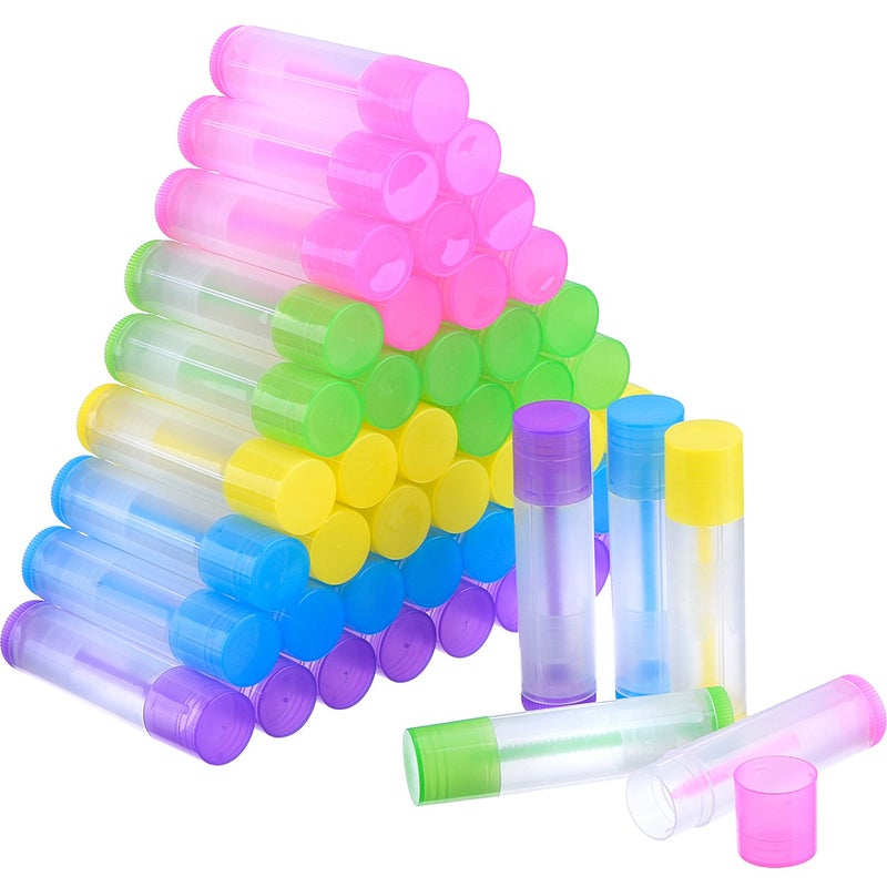 eBoot eBoot 50 Pieces Lip Balm Empty Container Clear Tubes with Twist Bottom and Top Cap 316 Oz 55 ml Multicolor 