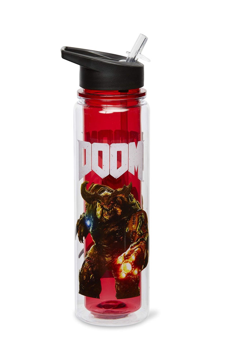 JUST FUNKY Official DOOM Cyberdemon Double Wall Plastic Water Bottle - 16-Ounce Container with Lid for Water  Tea  Coffee - Insulated Drinking Cup for Travel  Hiking Running - Licensed Merchandise - Image 1