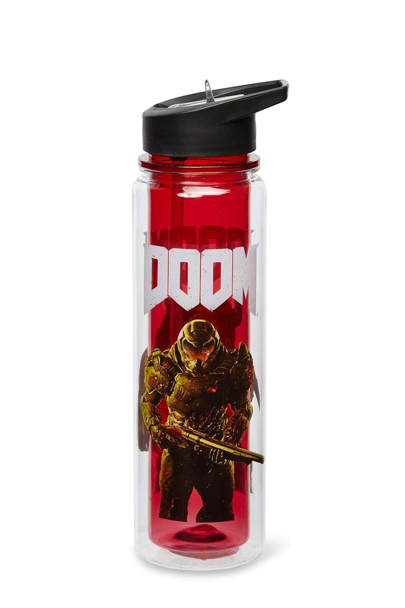 JUST FUNKY Official DOOM Cyberdemon Double Wall Plastic Water Bottle - 16-Ounce Container with Lid for Water  Tea  Coffee - Insulated Drinking Cup for Travel  Hiking Running - Licensed Merchandise - Image 2