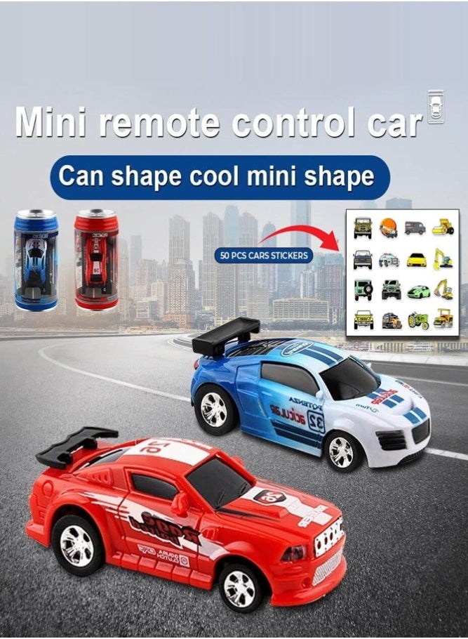 BELLSBERRY 1:45 Remote Control Drift Racing Car - Mini Coke Can Racing Car Toy with 4 Roadblocks and 50PCS Car Stickers - Image 5