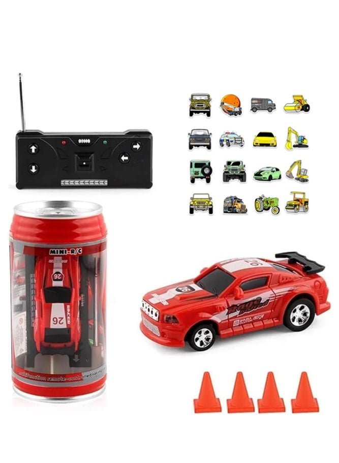 BELLSBERRY 1:45 Remote Control Drift Racing Car - Mini Coke Can Racing Car Toy with 4 Roadblocks and 50PCS Car Stickers - Image 1