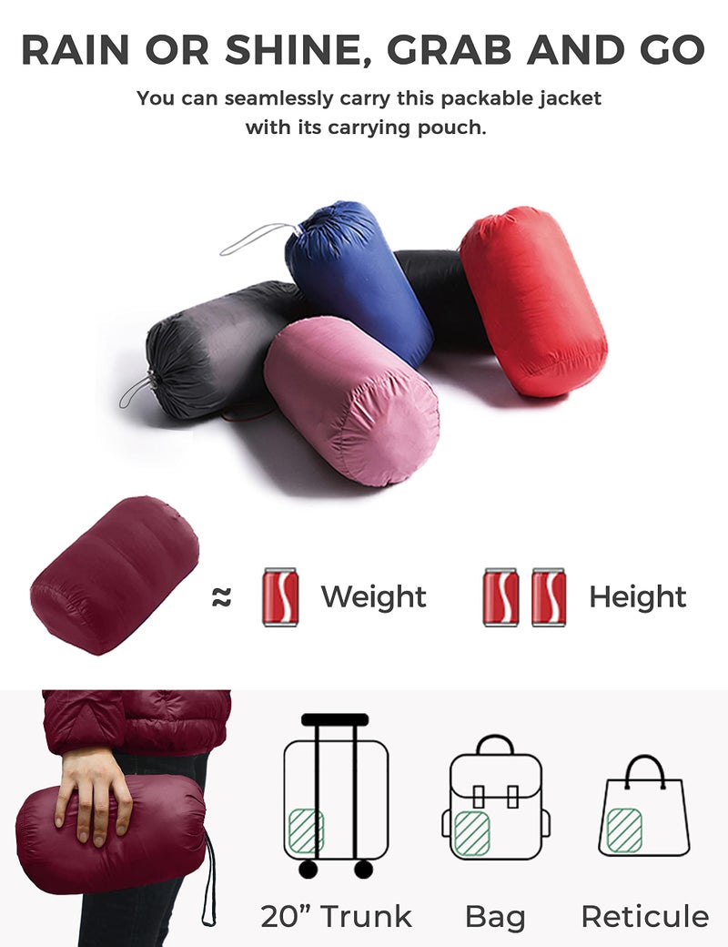 wantdo Women's Hooded Packable Ultra Light Weight Short Down Jacket Wine Red Large - Image 4