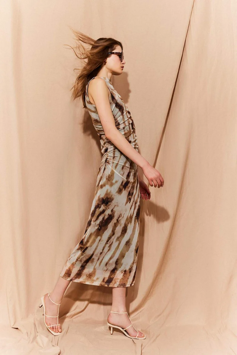 ديفاكتو Bodycon Tie-Dye Tulle Sleeveless Maxi Dress