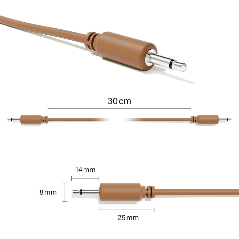 ExcelValley 5-Pack - Mono Modular Patch Cables - TS 3.5mm 1/8" Eurorack Synthesizer [Brown | 45 cm - 17.72"] - Image 2