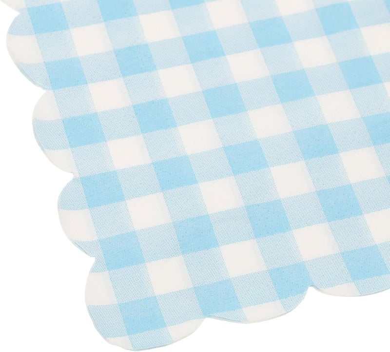 Disposable Blue Checkered Paper Napkins with Scalloped Edges, 100pcs Holiday Party Beverage Napkins for Birthday, Graduation, Wedding Tableware - Image 3