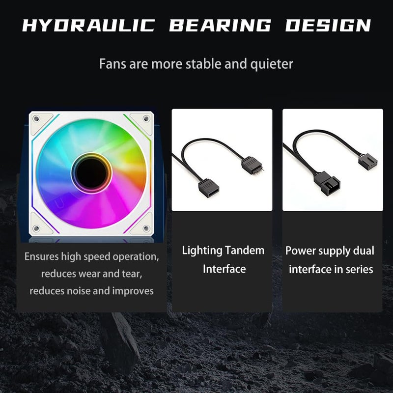 Jungle Leopard Prism4 Pro X3 120mm ARGB Case Fans,Infinity Mirror RGB Light Effect 5V 3PIN Motherboard Light Sync 800~1800RPM PWM PC Fan Suitable for Computer Case(Triple Pack White) - Image 4