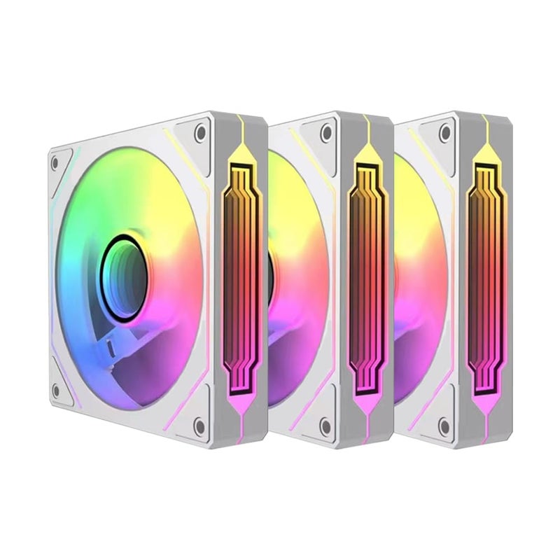 Jungle Leopard Prism4 Pro X3 120mm ARGB Case Fans,Infinity Mirror RGB Light Effect 5V 3PIN Motherboard Light Sync 800~1800RPM PWM PC Fan Suitable for Computer Case(Triple Pack White) - Image 1