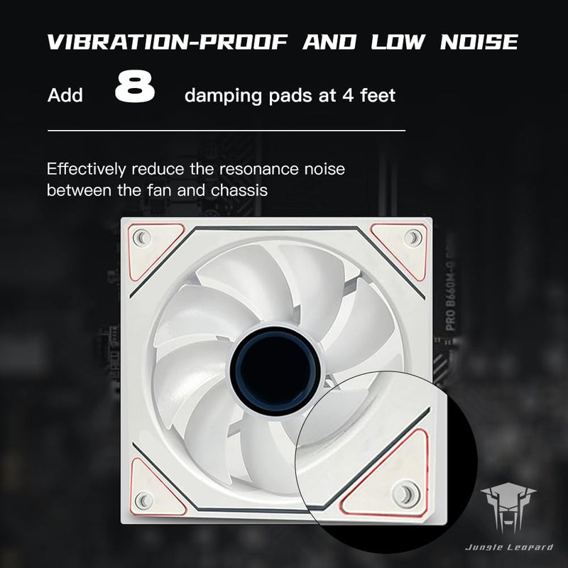 Jungle Leopard Prism4 Pro X3 120mm ARGB Case Fans,Infinity Mirror RGB Light Effect 5V 3PIN Motherboard Light Sync 800~1800RPM PWM PC Fan Suitable for Computer Case(Triple Pack White) - Image 5
