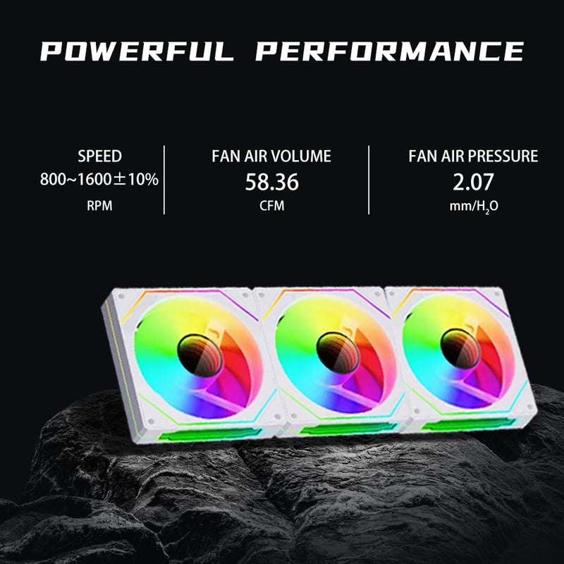 Jungle Leopard Prism4 Pro X3 120mm ARGB Case Fans,Infinity Mirror RGB Light Effect 5V 3PIN Motherboard Light Sync 800~1800RPM PWM PC Fan Suitable for Computer Case(Triple Pack White) - Image 3