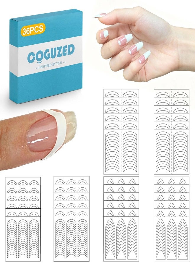 CoguZed 36 Sheets French Tip Nail Stickers Guide Self-Adhesive French Tip Tape Stencils for DIY Manicure 3 Classic Designs - Image 1