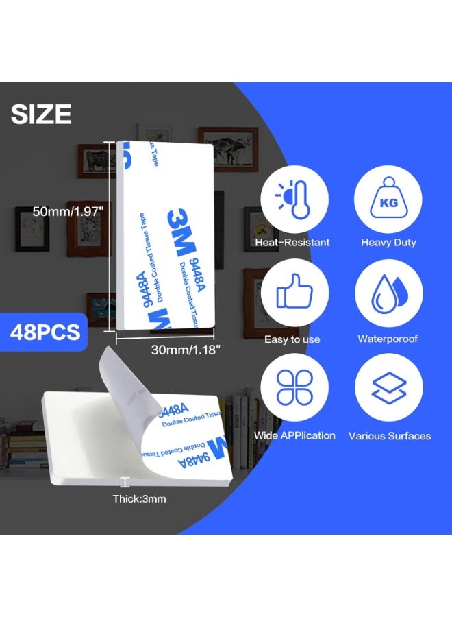 3M 100Pcs Double Sided Tape Strong Heavy Duty Waterproof Tape White Double Sided Adhesive Pads, Heavy Duty Mounting Tape, 3mm Thickness Pre-Cut Foam Tape, Super-Sticky Black Strong Pads Rectangle Shape Waterproof for Walls Picture, Car, Home, Office - Image 2
