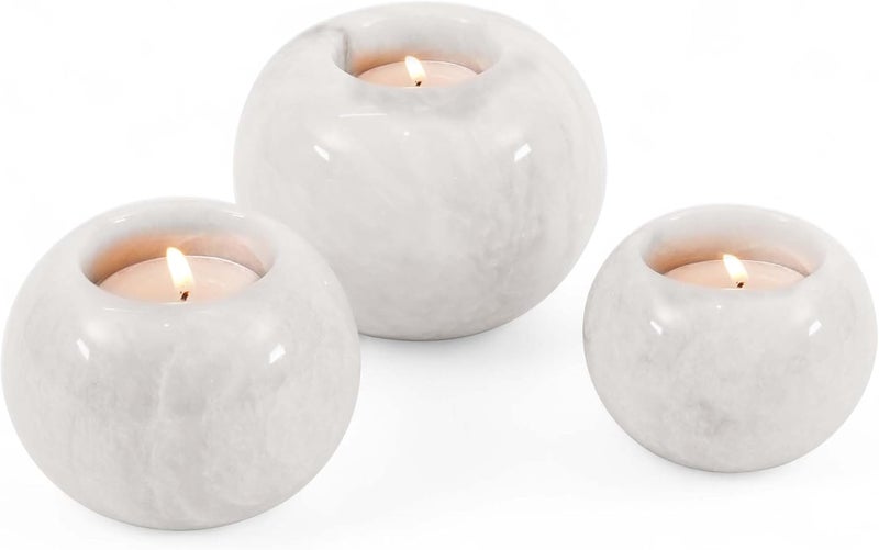 RADICALn Flat working surface Handmade White Marble Tealight Candle Holder – 4 Inch Set of 3 Small Taper & Votive Holders, Ideal for Table Centerpieces & Stylish Home Décor Accent Temp fluctuation resistant crafted quality - Image 1
