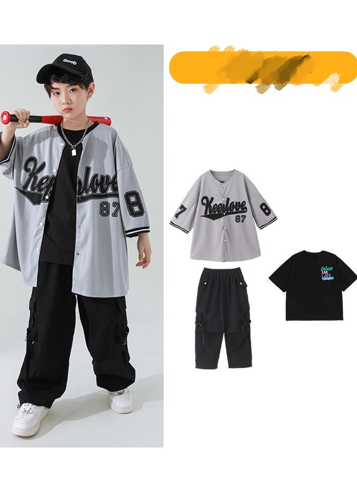 Kids Jazz Dance Costume Baseball Jacket Men's three-piece suit