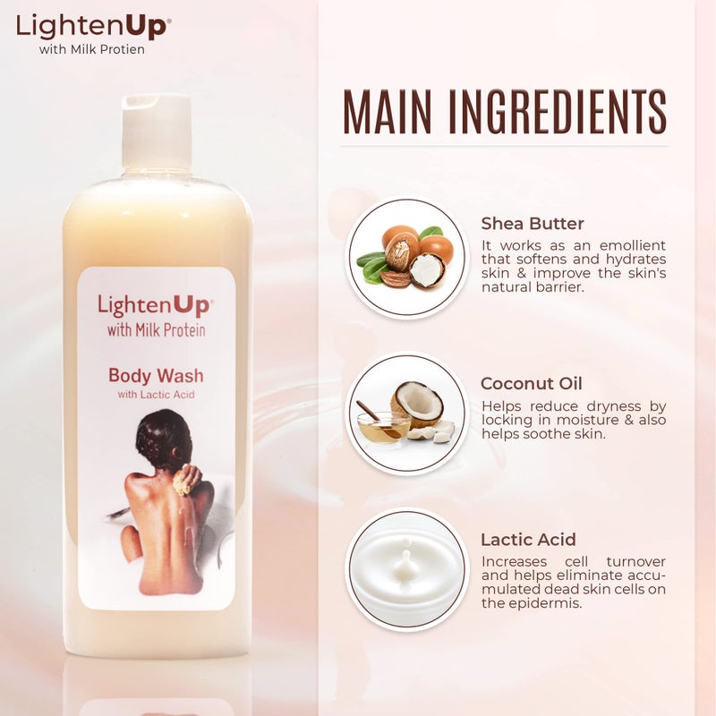 LIGHTENUP Lighten-Up LightenUp Lactic Acid Body Wash - 33.8 Fl oz / 1000 ml - Exfoliating Shower Gel, with Shea Butter and Coconut Oil, For All Skin Types - Image 3