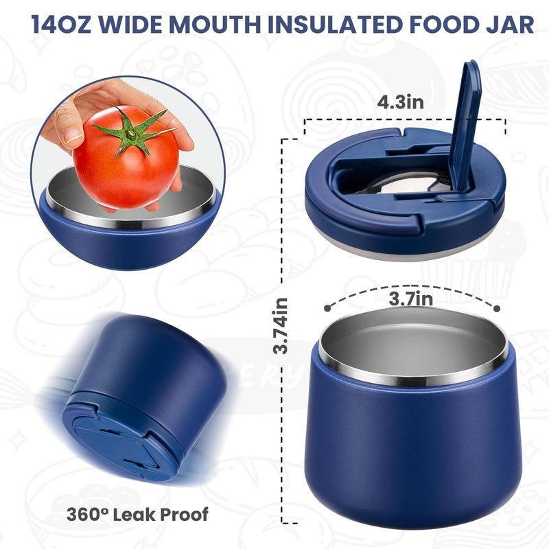 ITSLIFE 14oz Vacuum Insulated Soup Thermos for Hot Food, Kids Lunch Container with Leakproof Buckle Lid, Wide Mouth Stainless Steel Food Jar with Spoon, Blue - Image 3