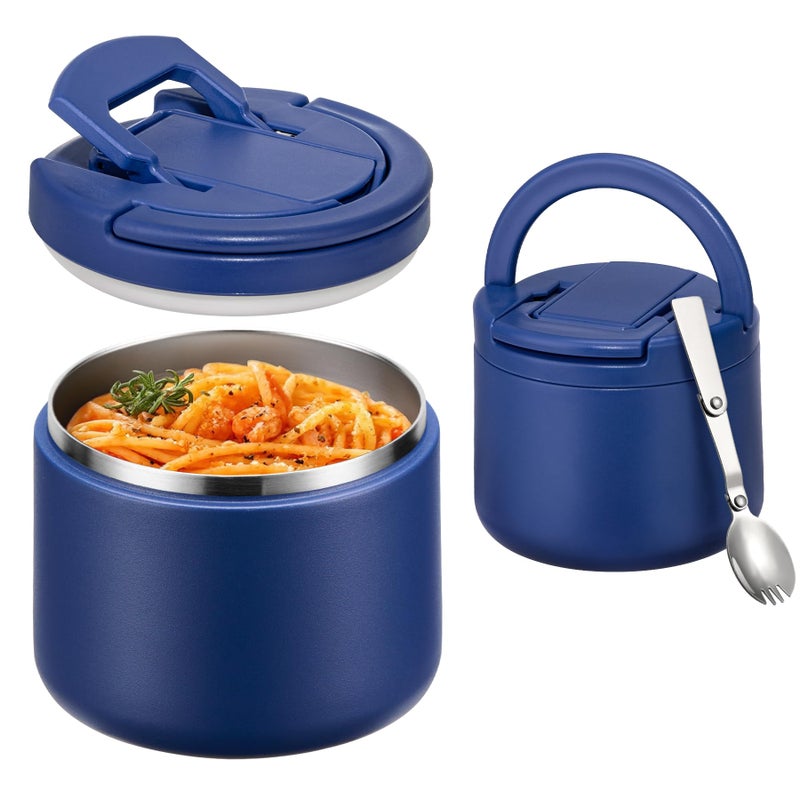 ITSLIFE 14oz Vacuum Insulated Soup Thermos for Hot Food, Kids Lunch Container with Leakproof Buckle Lid, Wide Mouth Stainless Steel Food Jar with Spoon, Blue - Image 1