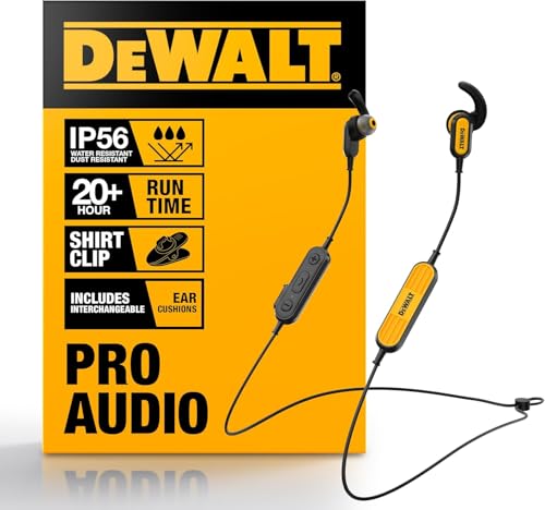 DEWALT Heavy Duty Neckband Bluetooth Earbuds Wireless Bluetooth 52 Headphones wMicrophone Lightweight Comfort IP56 Waterproof Deep Bass Strong Beat 20H Playtime Jobsite BehindNeck Earphones - Image 1