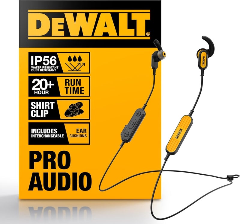DEWALT Heavy Duty Neckband Bluetooth Earbuds Wireless Bluetooth 52 Headphones wMicrophone Lightweight Comfort IP56 Waterproof Deep Bass Strong Beat 20H Playtime Jobsite BehindNeck Earphones - Image 2