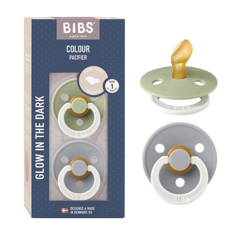 BIBS Pacifiers 0-6 Months | 2-Pack Soothers | BPA-Free Anatomical Nipple | Made in Denmark | Sage Glow/Cloud Glow Colour Pacifier - Image 1