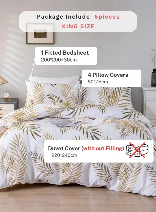 لونا هوم طقم غطاء لحاف مكون من 6 قطع، مقاس كينج، تصميم أوراق استوائية - Image 3